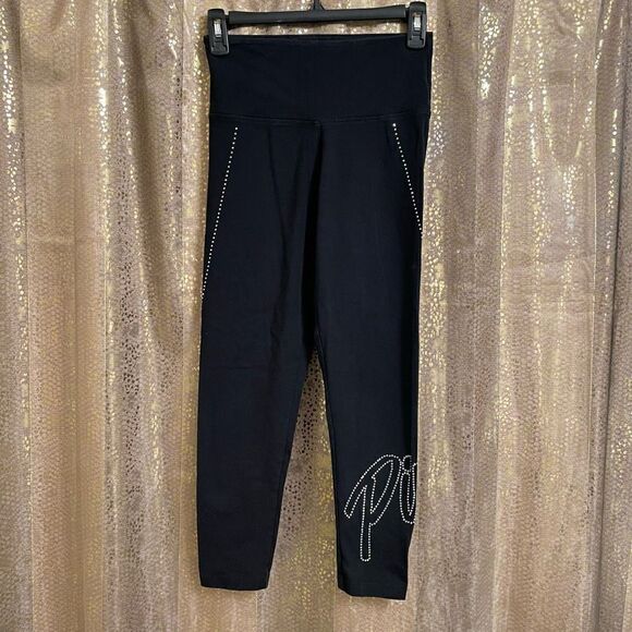 PINK Victorias Secret Black Iridescent Rhinestone High Waist Leggings, Small - Picture 2 of 6